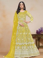 Corn Yellow Soft Net Designer Salwar Kameez